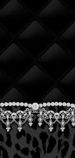 Elegant black leather wallpaper with diamond and lace design.