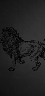 Elegant black lion illustration on dark mobile wallpaper.