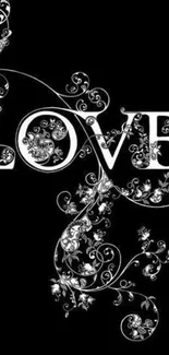 Elegant black and white floral love wallpaper design.