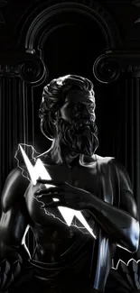 Black marble sculpture with neon lightning on mobile wallpaper.