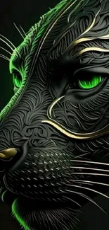 Intricate black panther with green eyes wallpaper.