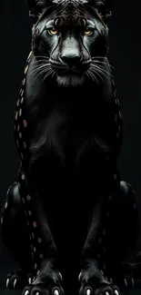 Elegant black panther with sleek fur and piercing eyes on a dark background.