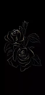 Elegant black wallpaper with golden roses.