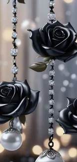 Elegant black rose wallpaper with sparkling details.