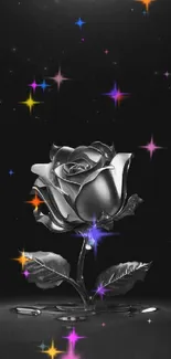 Silver rose with black background wallpaper.