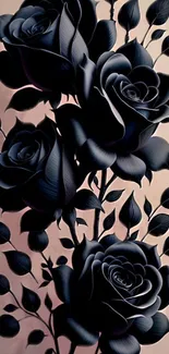 Wallpaper with elegant black roses on a pastel background.