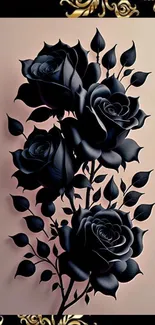 Stylish mobile wallpaper with black roses and gold accents.