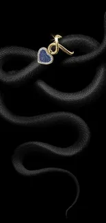 Elegant black snake with gold and blue accents on a dark background.