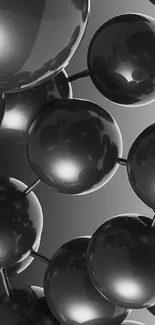 Black spheres connected in a molecular pattern for phone wallpaper.