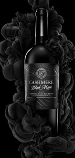 Black wine bottle with swirling smoke on dark background