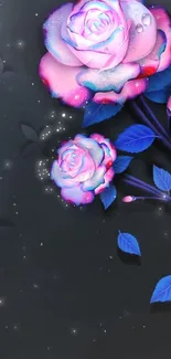 Elegant mobile wallpaper with vibrant roses on dark background.