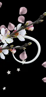 Elegant blossom branches on a black background.