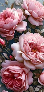 Elegant pink peony flowers on blue background.