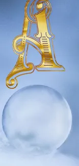 Elegant gold initial 'A' on blue background with snow effect.