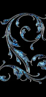 Elegant abstract blue design on black background wallpaper.