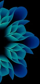 Elegant blue abstract petal design on a black background.