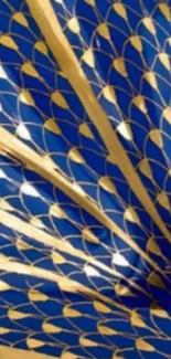 Blue and gold patterned mobile wallpaper with elegant design.