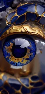 Elegant blue and gold eye design wallpaper.