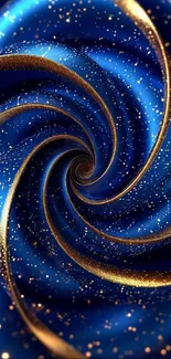 Elegant blue and gold swirl wallpaper with sparkling details.