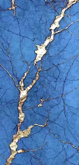 Blue and gold marble texture wallpaper with elegant veins.