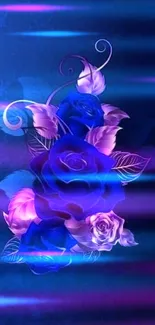 Elegant blue and purple roses wallpaper design.