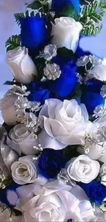 A stunning bouquet of blue and white roses against a soft background.