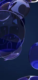Floating blue bubbles on navy background wallpaper.