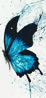 Artistic blue butterfly design on a white background wallpaper.