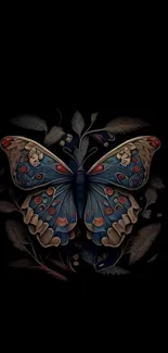 Elegant blue butterfly on dark background mobile wallpaper.