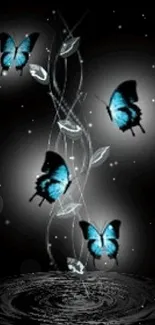 Elegant blue butterflies on a dark background, perfect for phone wallpaper.