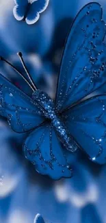 Elegant blue butterfly and floral design wallpaper.