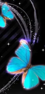 Elegant blue butterflies on a dark abstract background.