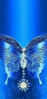 Elegant blue butterfly mobile wallpaper with shimmering accents.