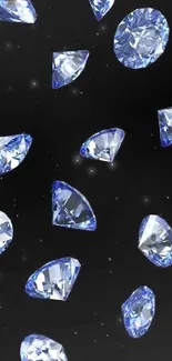 Blue diamonds on a black background mobile wallpaper.