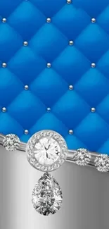 Elegant mobile wallpaper with blue quilted diamonds and sparkling jewels.