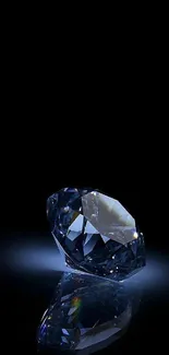 A radiant blue diamond shines against a dark backdrop.