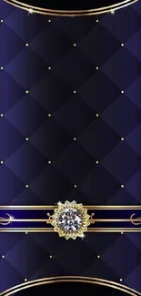 Elegant blue wallpaper with diamond and gold accents.