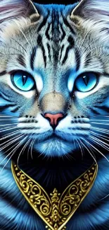 Elegant cat with blue eyes and golden collar wallpaper.