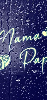 Blue and white wallpaper with 'Mama Papa' and heart symbols.