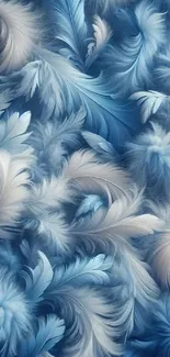 Elegant blue and white feather pattern wallpaper for mobile devices.