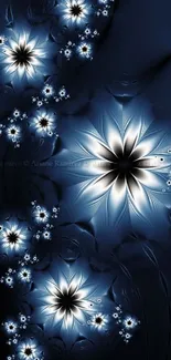 Elegant blue floral fractal mobile wallpaper design.