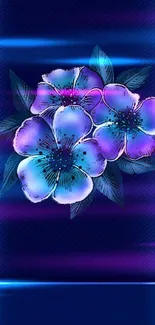 Elegant blue floral mobile wallpaper with vibrant blossoms.