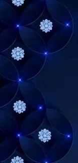 Elegant dark blue floral mobile wallpaper with glowing accents.