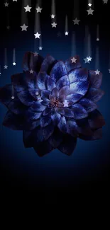 Elegant blue lotus bloom on dark background.