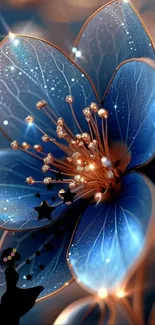 Elegant blue flower with intricate details and a dreamy glow.