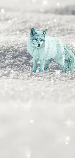 Blue fox standing on a snowy landscape wallpaper.