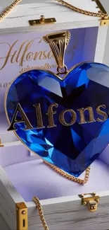 Blue heart pendant in an elegant jewelry box.