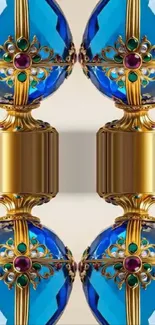 Elegant wallpaper with blue gems and gold accents.