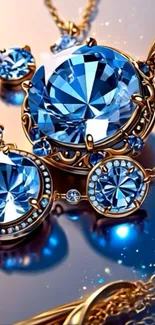 Blue gemstones with gold accents in an elegant design.