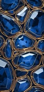 Elegant blue gemstone pattern with gold outlines